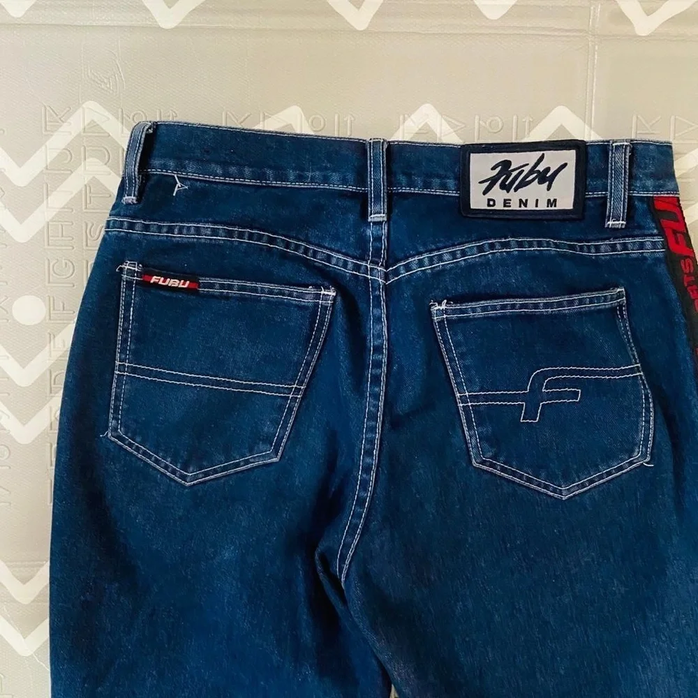 Vintage graphic logo Fubu bell bottoms jeans pants